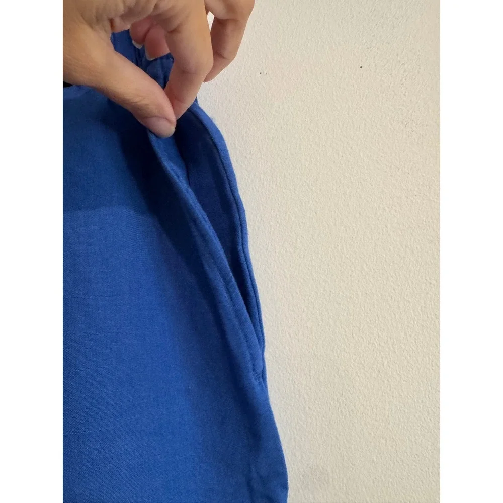 H&M Linen Blend Wide Leg Pants Womens XL Blue Elastic‎ Drawstring Waist